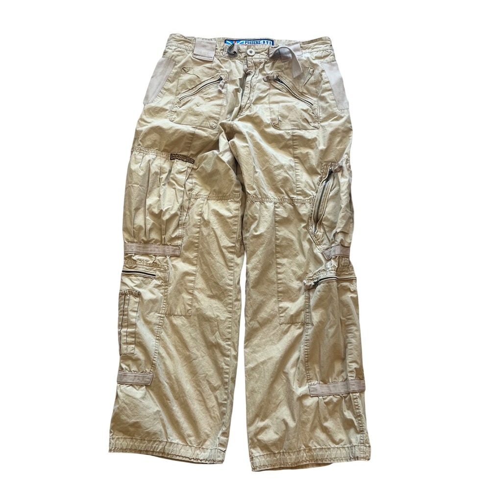 Pussers BVI West Indies Cargo Pants Men 38 Khaki Tan Cotton Multi Pocket Utility